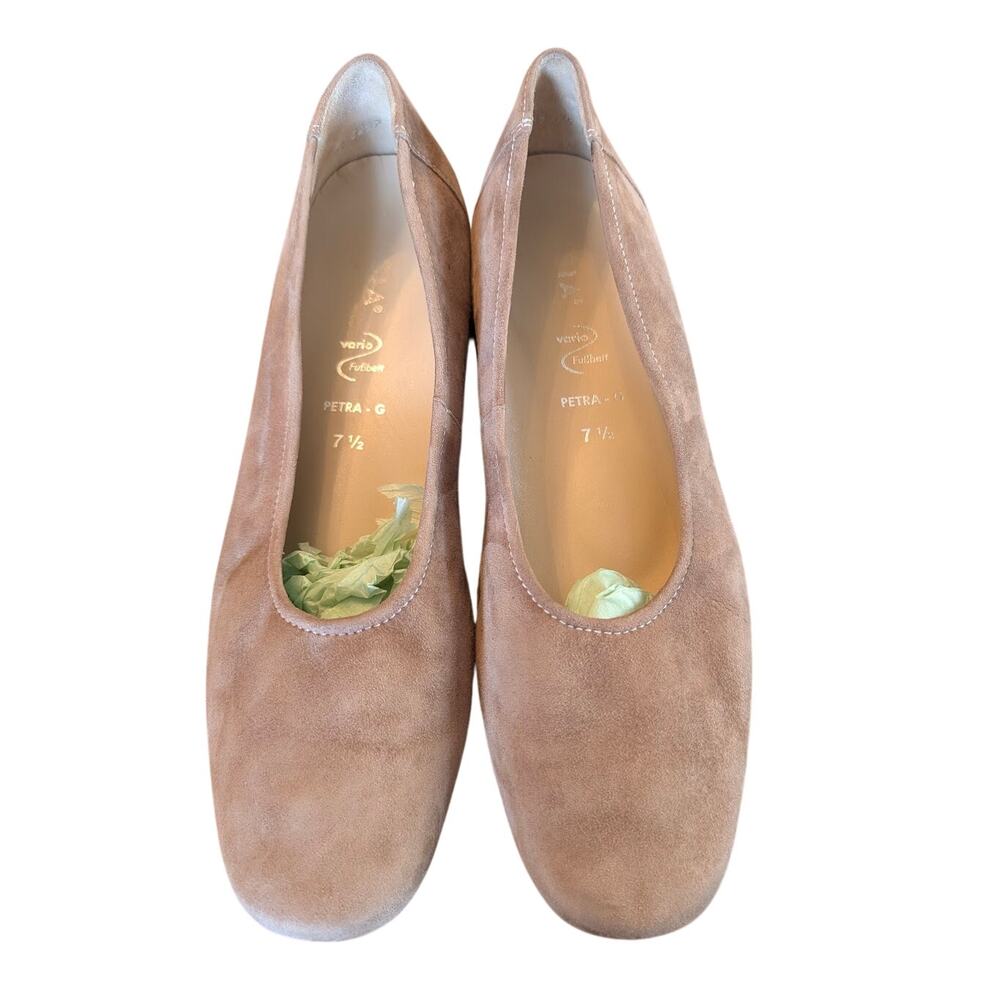 Hassia "Petra-G" Beige Suede Vario-Fussbett Wedge Slip-On Flats | Size 7.5